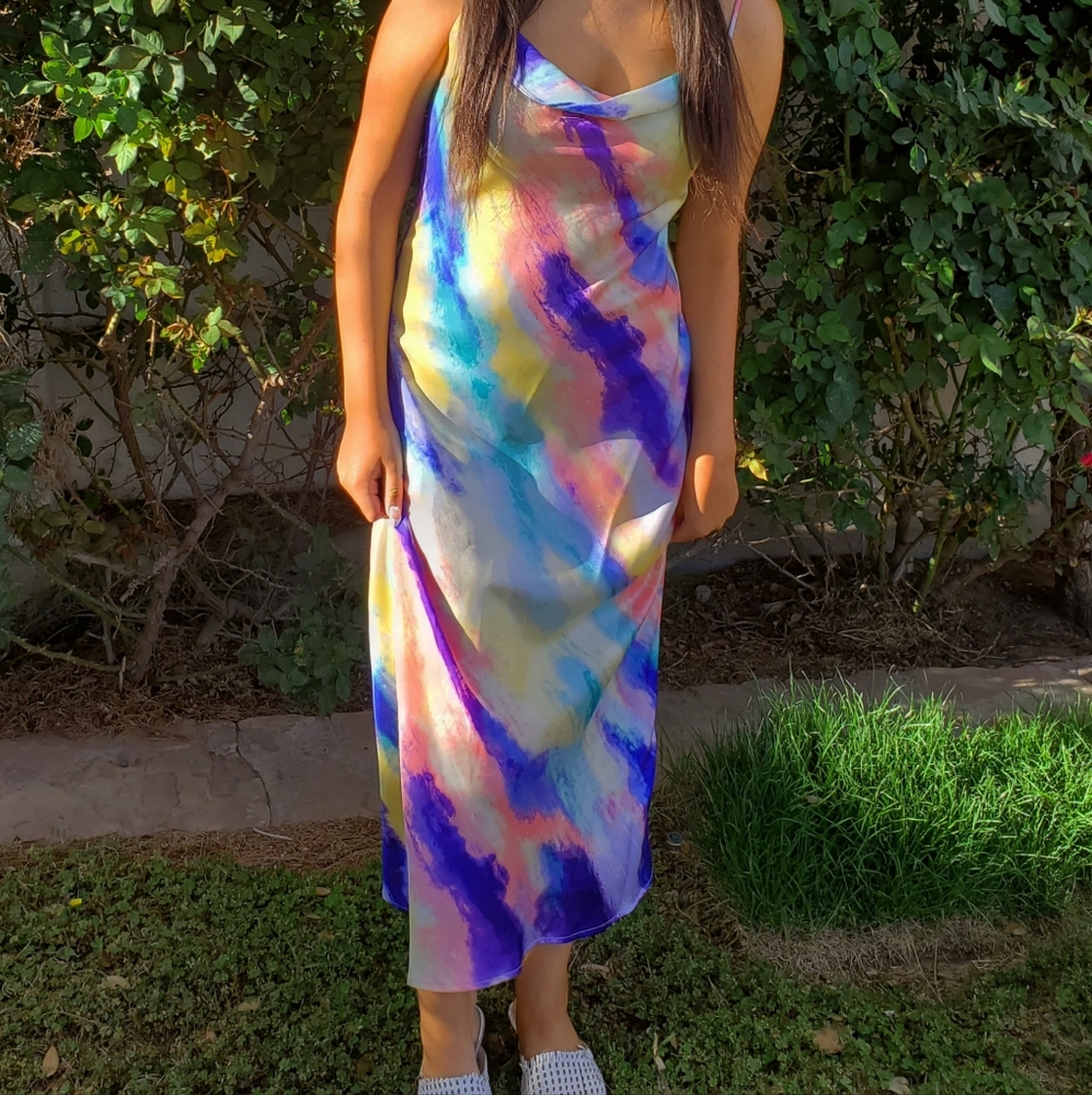 Preppy aesthetic satin dress